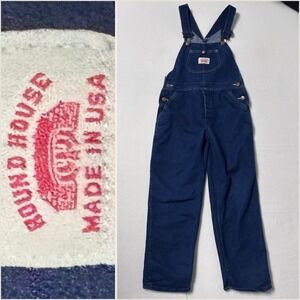 Vintage Round House Kids 12 Dark Wash Denim Bib Overalls Made in USA